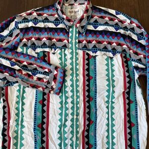 Vintage Saddlebrook Western Shirt Mens XL Aztec Geometric Cotton Long Sleeve 90s